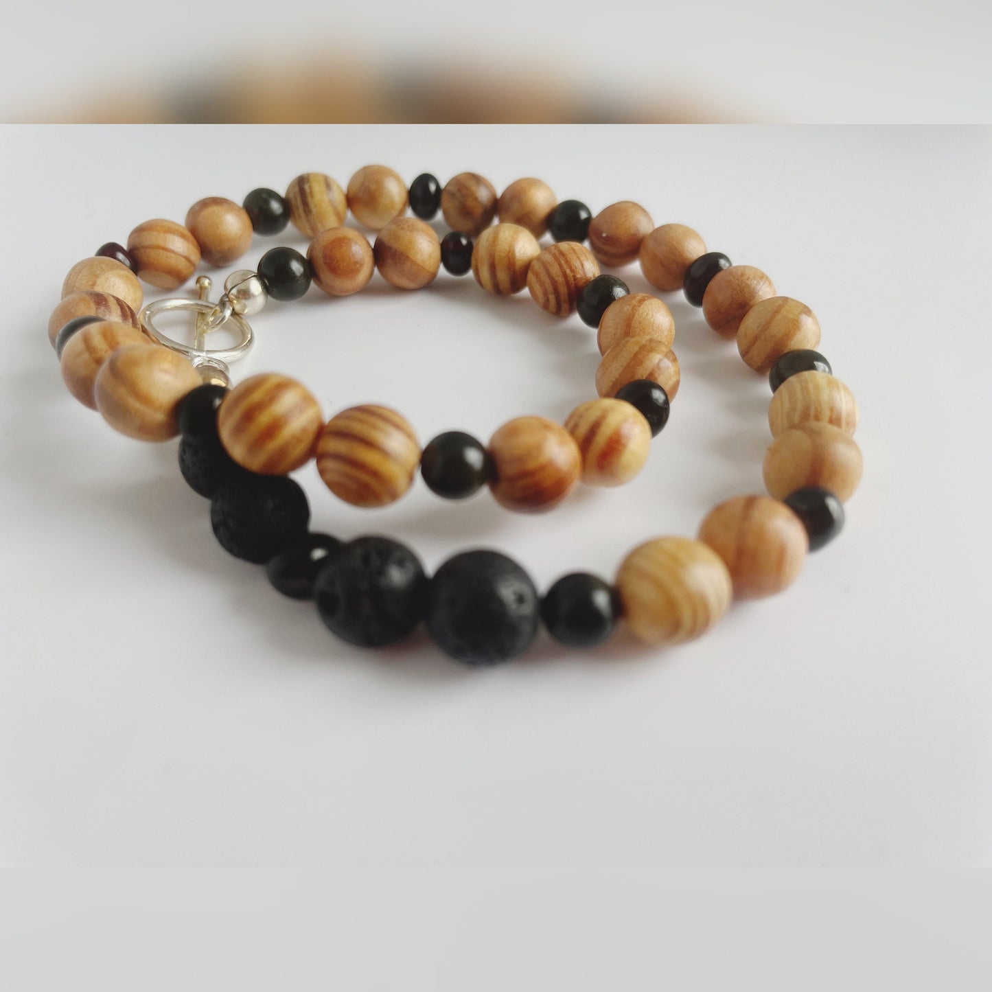 Rosewood, Gold Obsidian and Lava Beads Breathbeads Mala