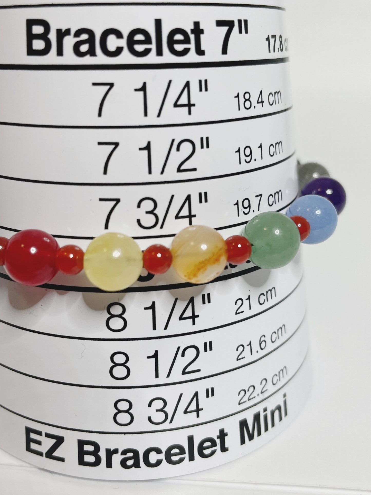 Chakra Crystal Beaded Bracelet with Sterling Silver. 8mm crystal beads. Agate, Amethyst, Carnelian, Yellow jade, Angelite, Green Aventurine