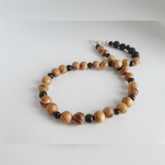 Rosewood, Gold Obsidian and Lava Beads Breathbeads Mala