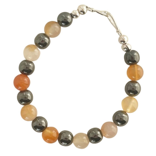 Courage and protection Crystal Bracelet: Hematite and Carnelian with Sterling Silver Clasp
