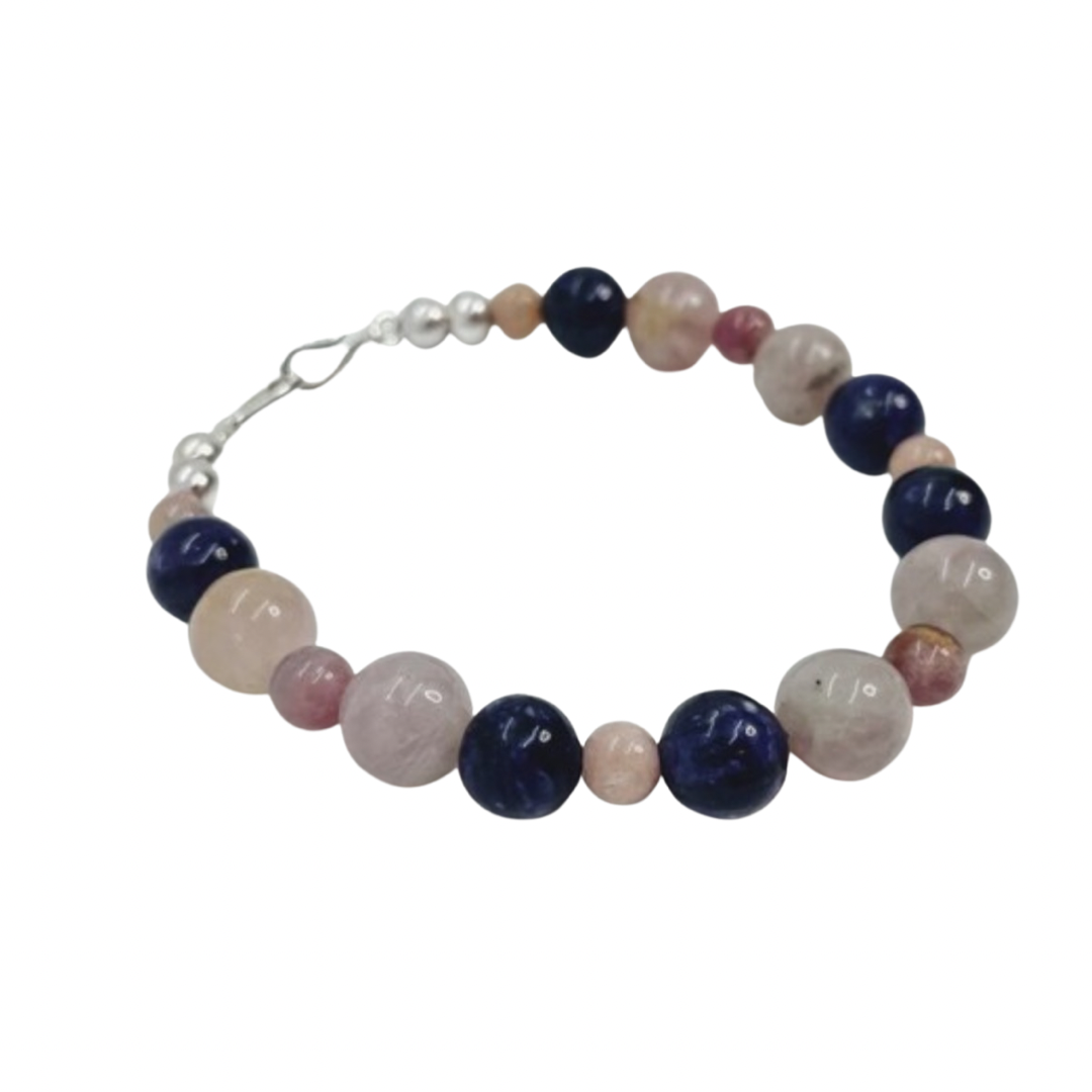 Breathbeads Gemstone Bracelet with Tourmaline, Rose Quartz, Charoite, Pink Opal and Sterling Silver