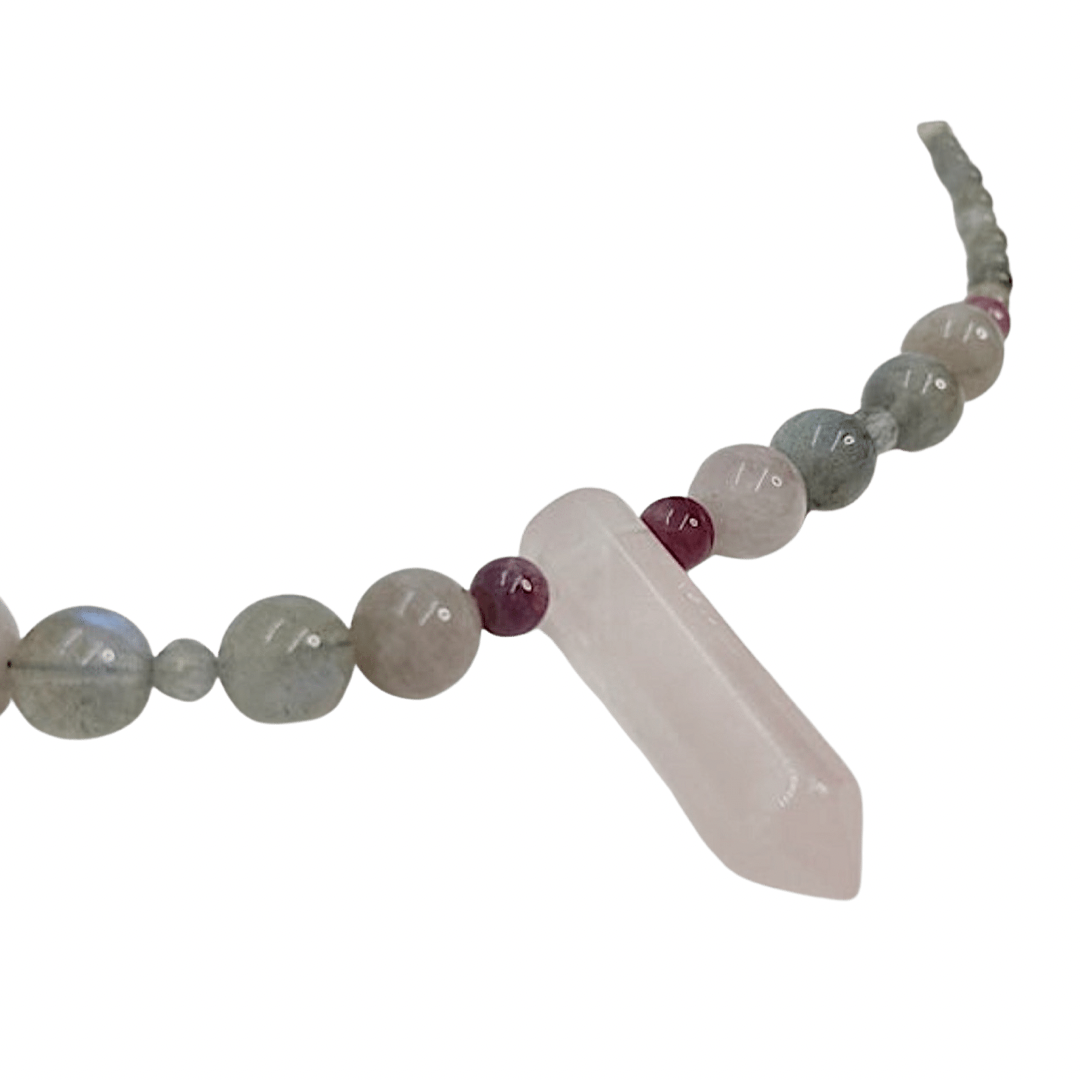 Breathbeads 17” Choker - Rose Quartz, Labradorite, and Tourmaline Gemstones