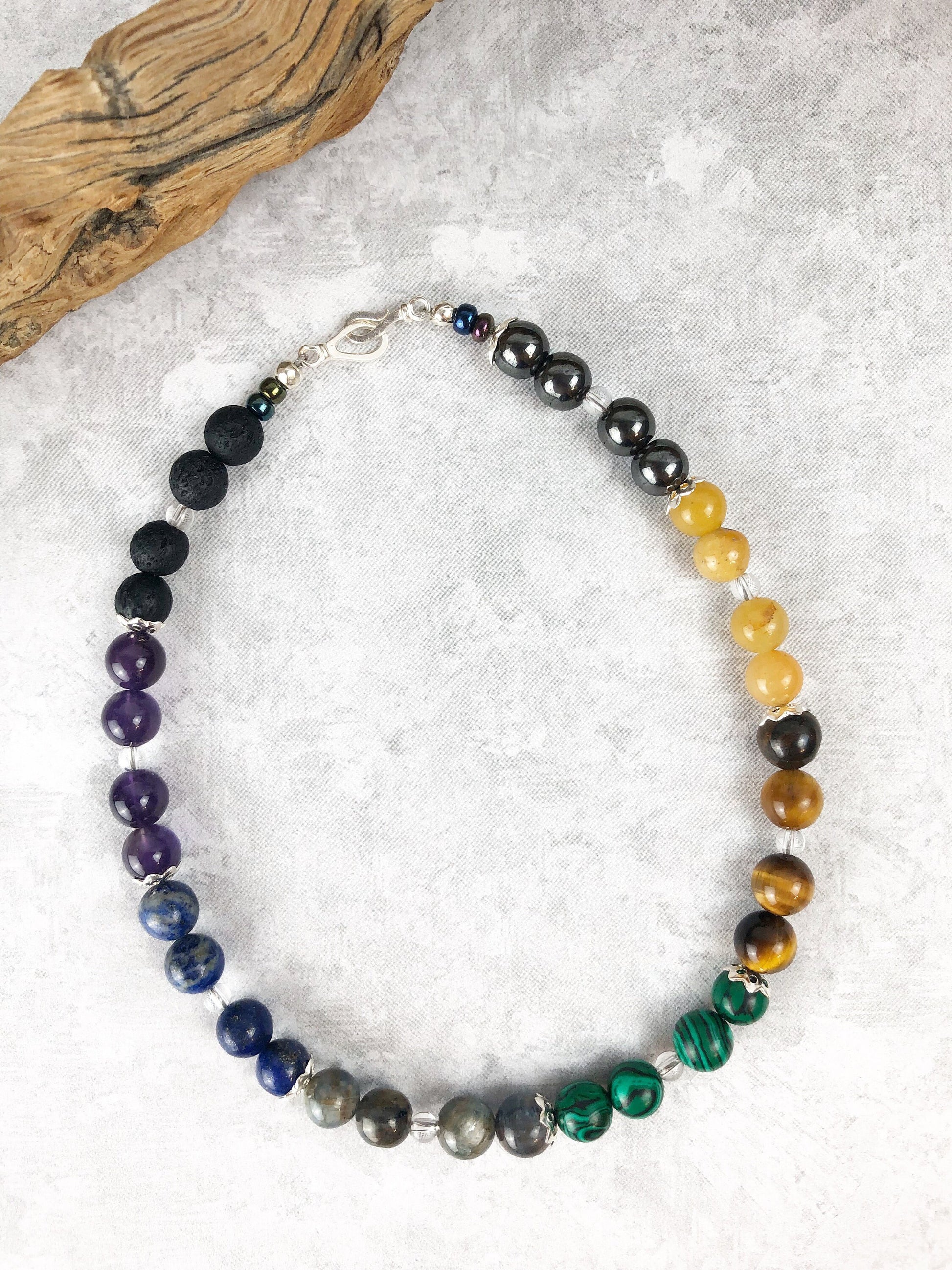 Crystal Chakra Meditation Breathbeads, Calm the Soul Handmade Mala, 32 Crystal Beads with Sterling Silver