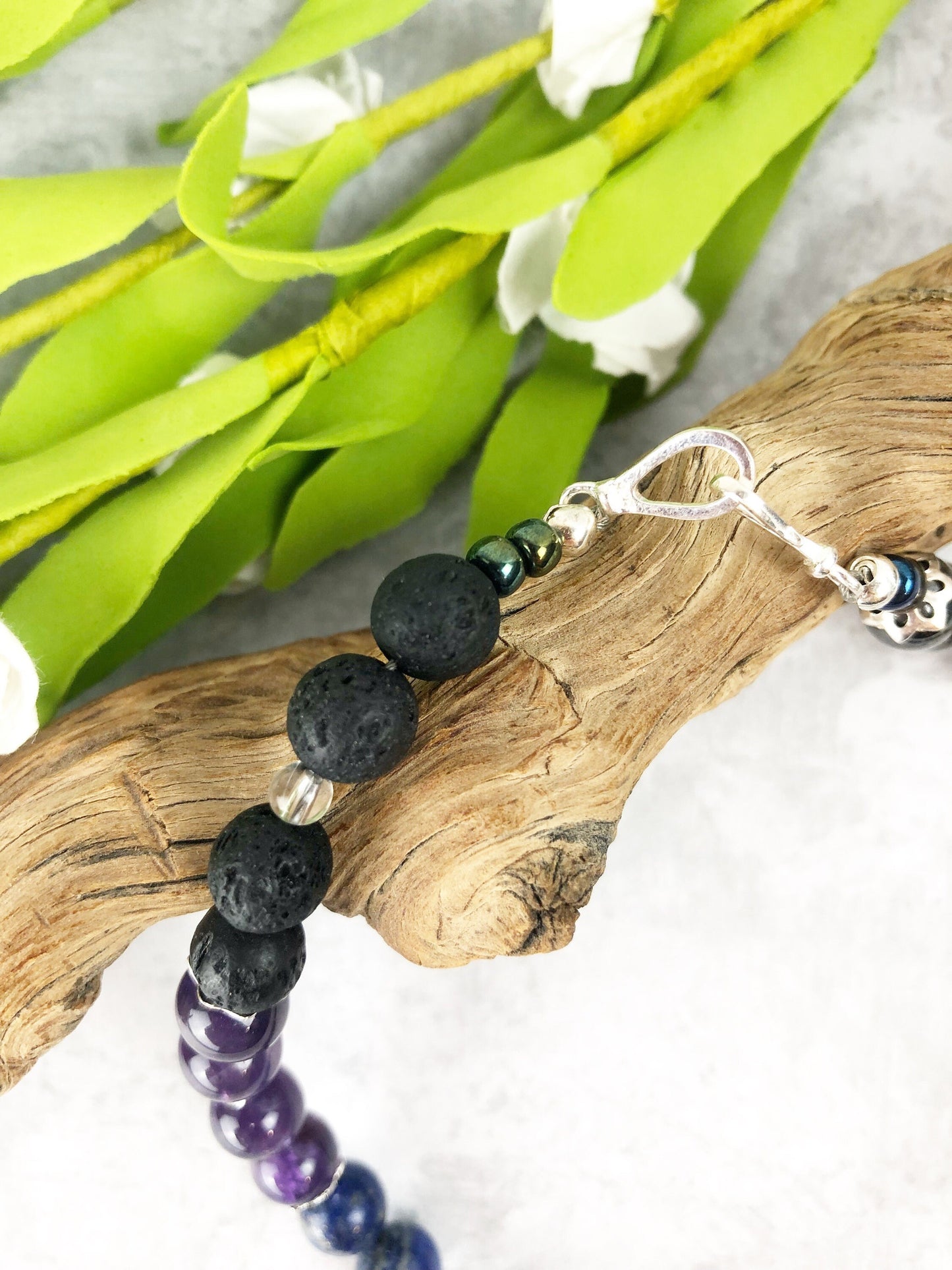 Crystal Chakra Meditation Breathbeads, Calm the Soul Handmade Mala, 32 Crystal Beads with Sterling Silver