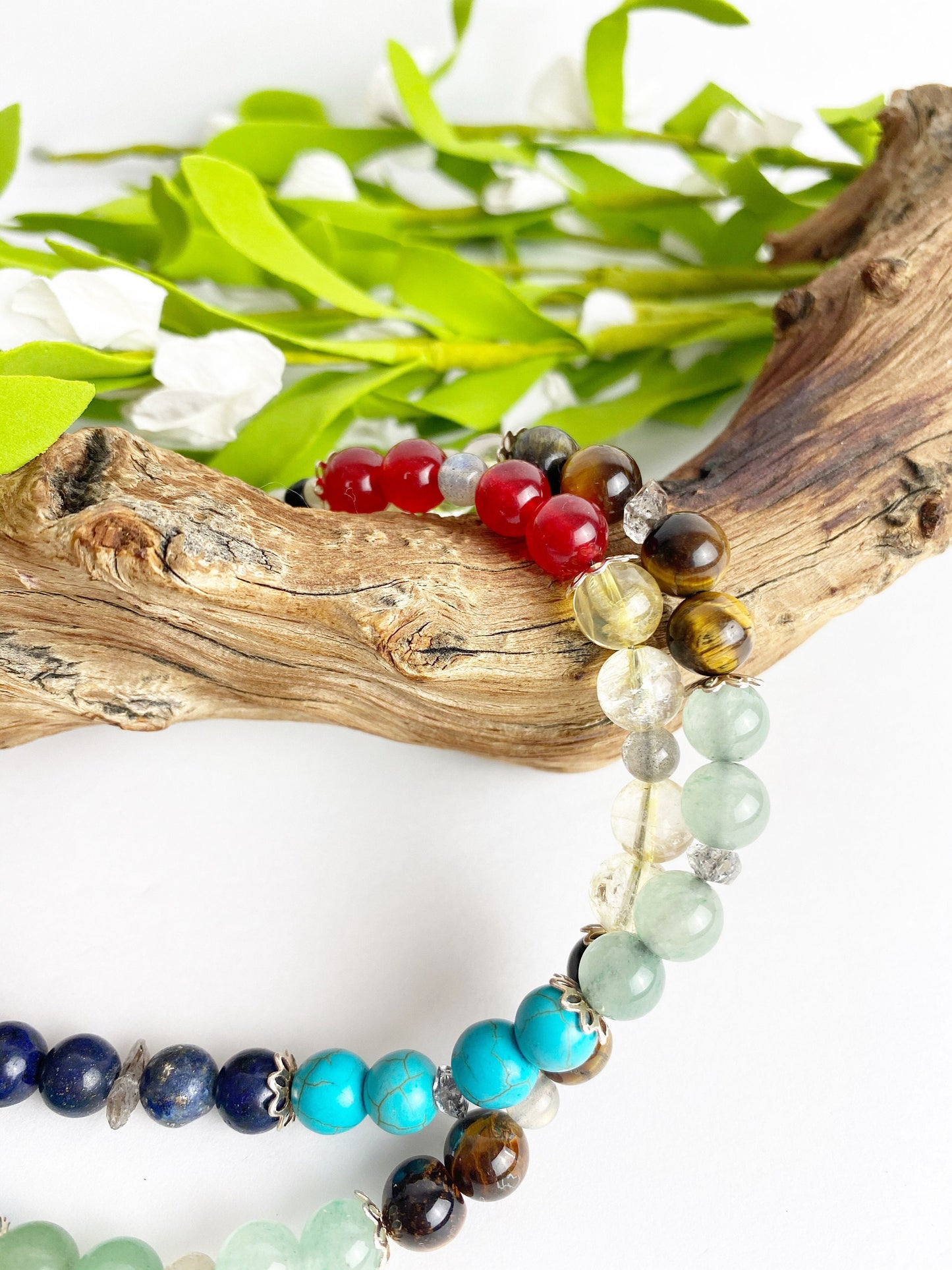 Dare to Dream Crystal Breathbeads Meditation Mala with Citrine, Tiger's Eye, Jade, Turquoise, Lapis, Amethyst, Lava Rock and Sterling Silver