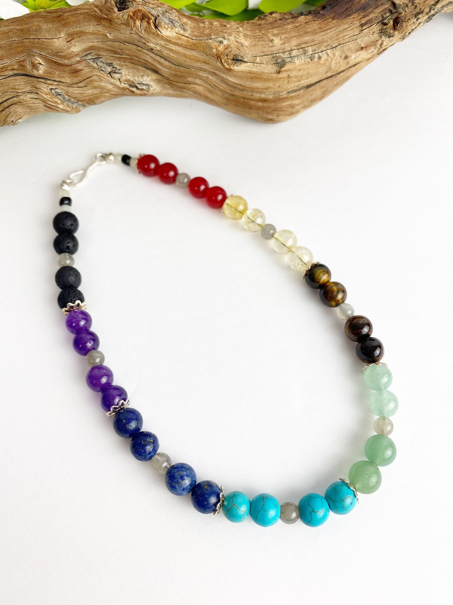 Dare to Dream Crystal Breathbeads Meditation Mala with Citrine, Tiger's Eye, Jade, Turquoise, Lapis, Amethyst, Lava Rock and Sterling Silver