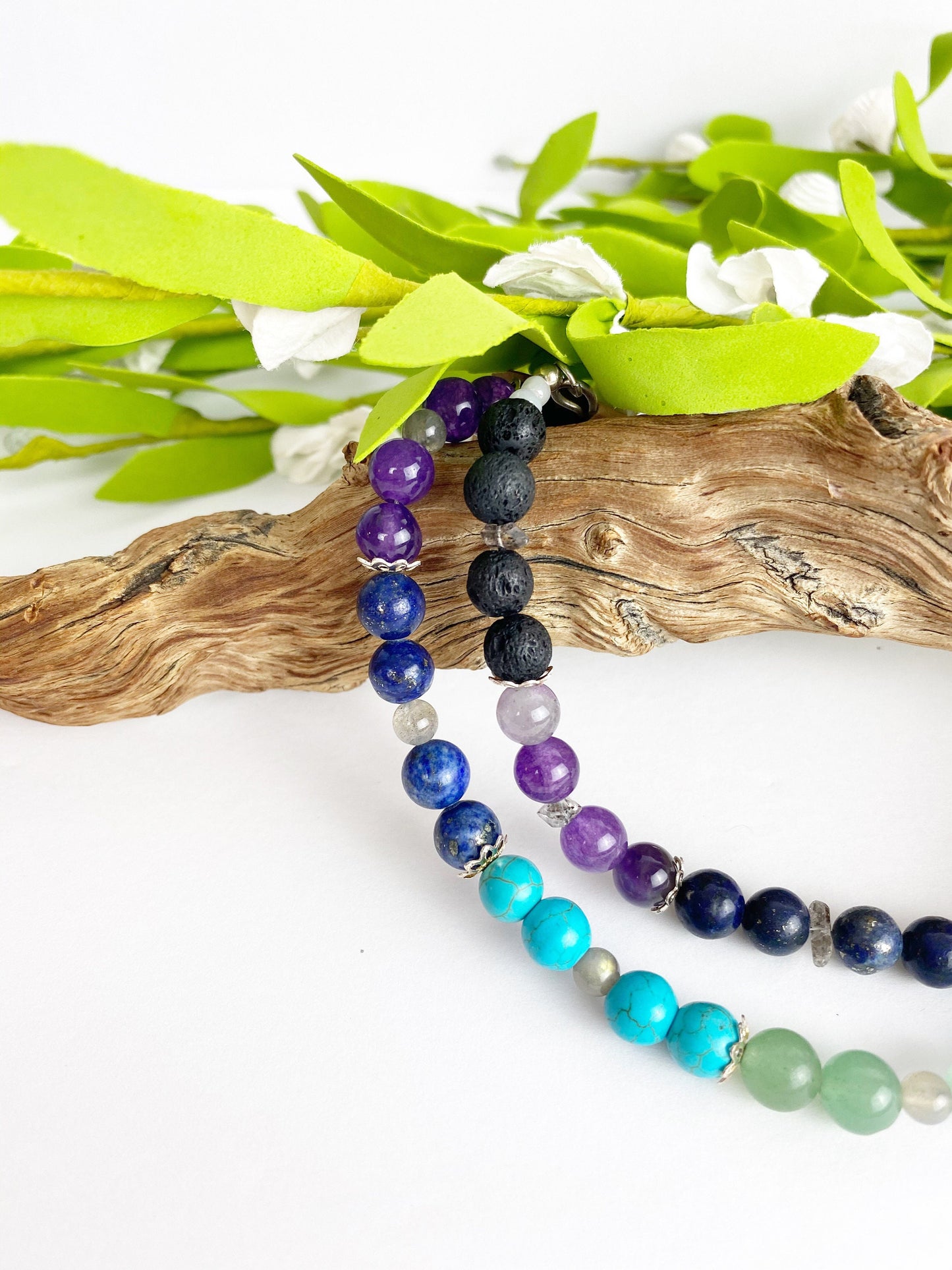 Dare to Dream Crystal Breathbeads Meditation Mala with Citrine, Tiger's Eye, Jade, Turquoise, Lapis, Amethyst, Lava Rock and Sterling Silver