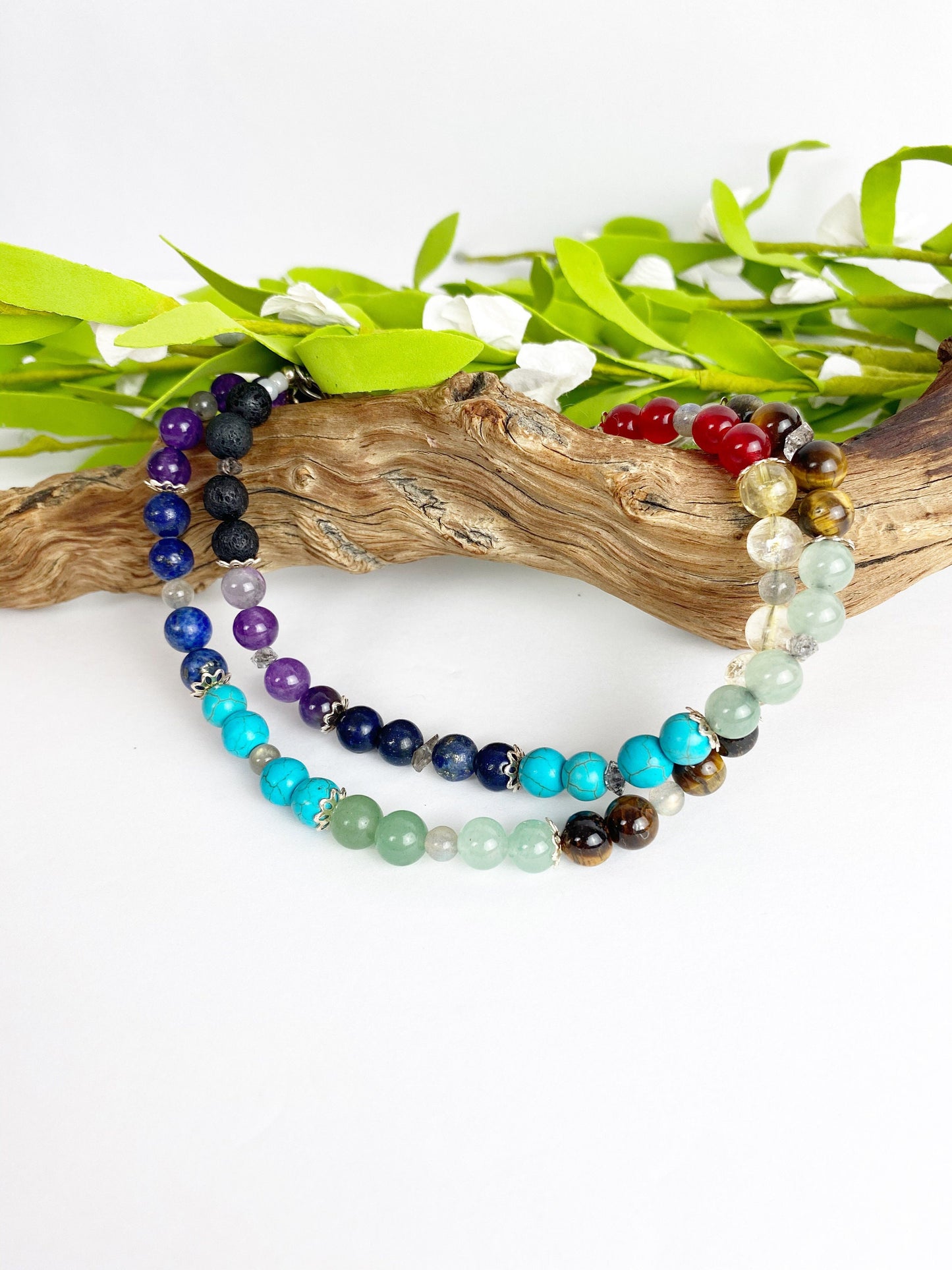 Dare to Dream Crystal Breathbeads Meditation Mala with Citrine, Tiger's Eye, Jade, Turquoise, Lapis, Amethyst, Lava Rock and Sterling Silver