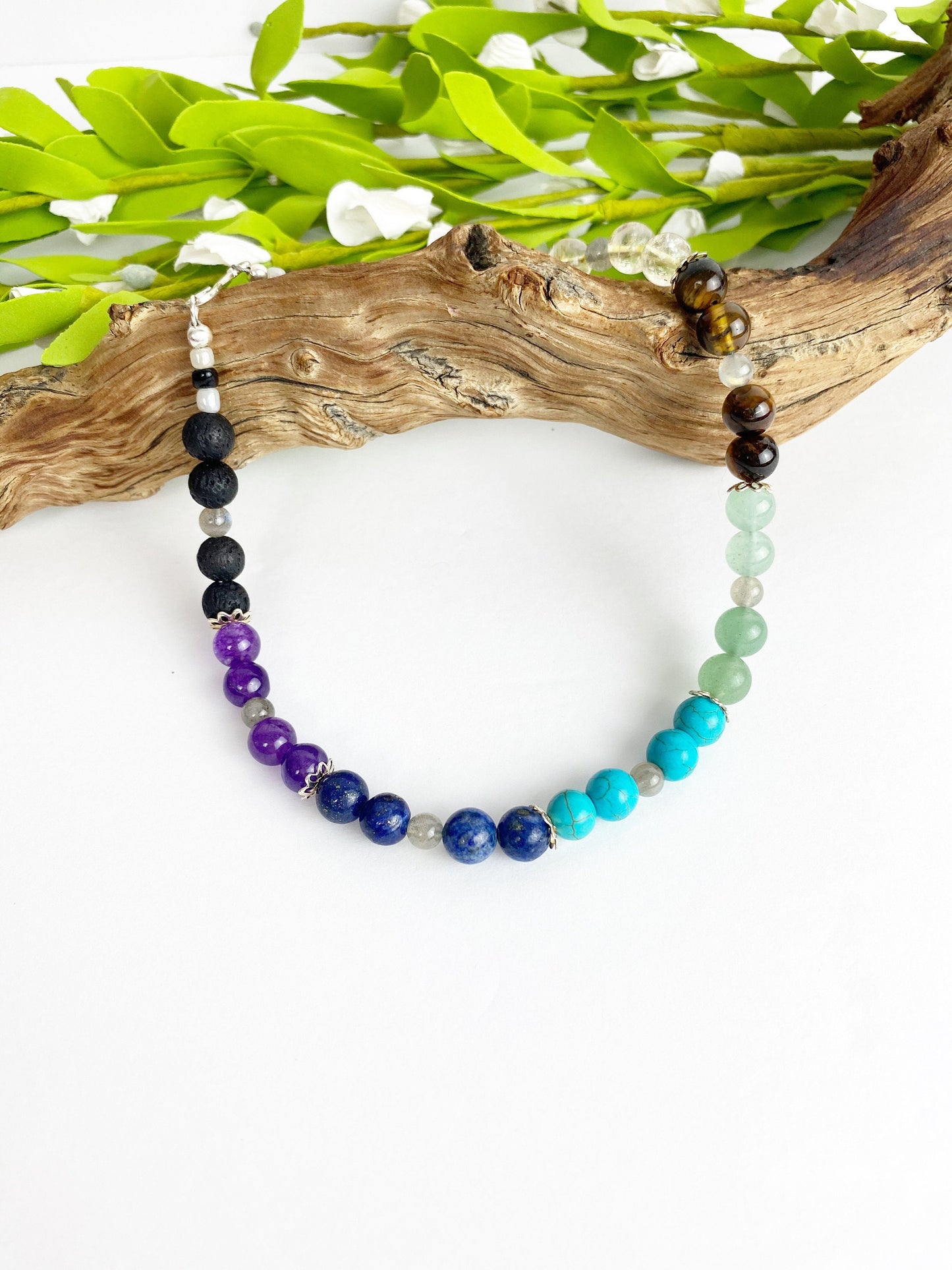 Dare to Dream Crystal Breathbeads Meditation Mala with Citrine, Tiger's Eye, Jade, Turquoise, Lapis, Amethyst, Lava Rock and Sterling Silver