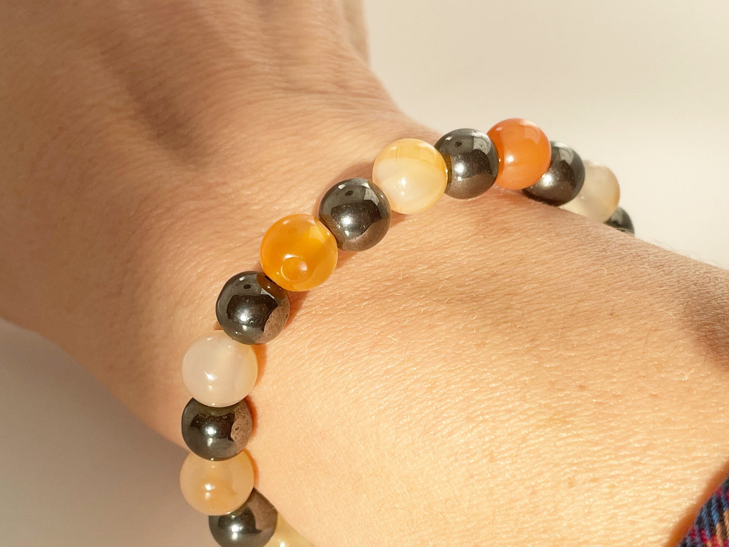 Courage and protection Crystal Bracelet:  Hematite and Carnelian with Sterling Silver Clasp