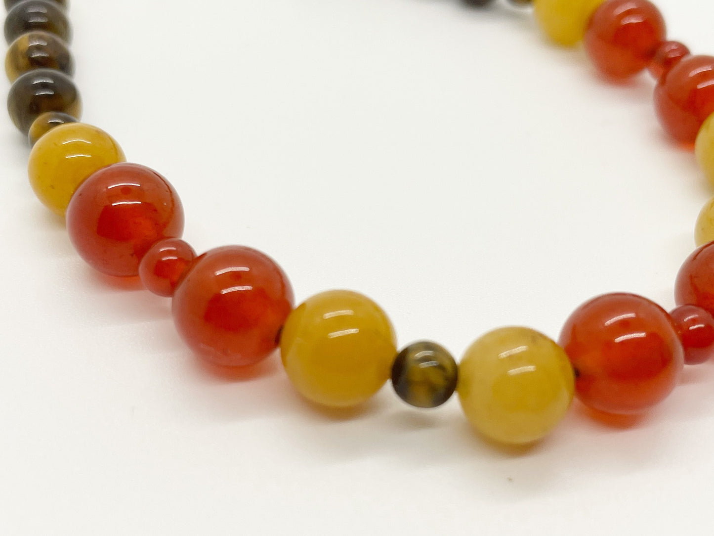 Crystal Breathbeads Gemstone Bracelet with Carnelian, Serpentine, Tigers Eye and Sterling Silver Clasp