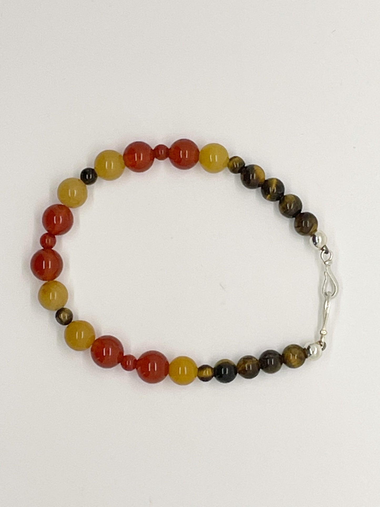 Crystal Breathbeads Gemstone Bracelet with Carnelian, Serpentine, Tigers Eye and Sterling Silver Clasp