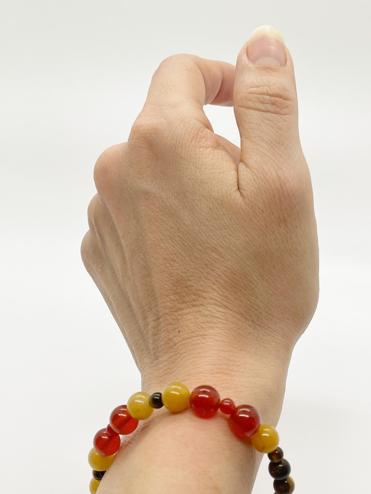 Crystal Breathbeads Gemstone Bracelet with Carnelian, Serpentine, Tigers Eye and Sterling Silver Clasp