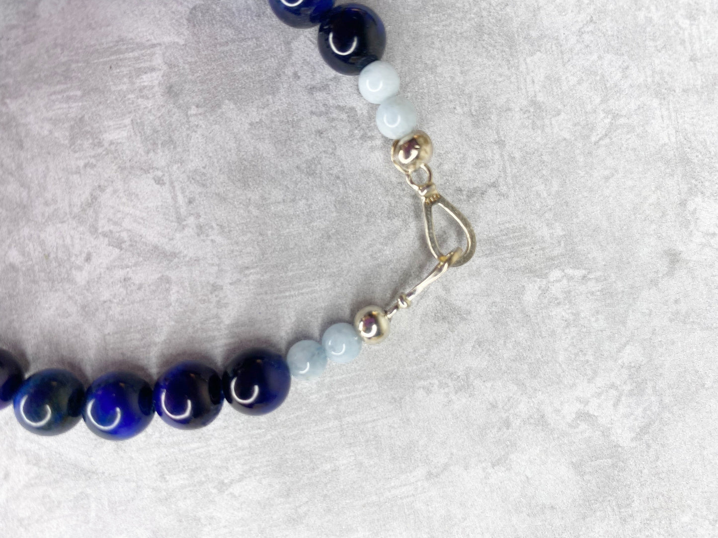 Throat Chakra Crystal Beaded Bracelet with Sterling Silver Clasp. Aquamarine and Blue Tiger’s Eye Crystal Round Beads