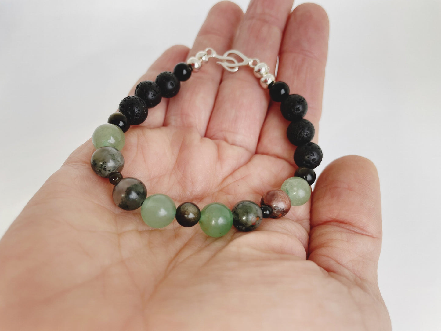 Breathbeads Gemstone Bracelet - Bloodstone, Jasper, Jade, Red Aventurine with Sterling Silver