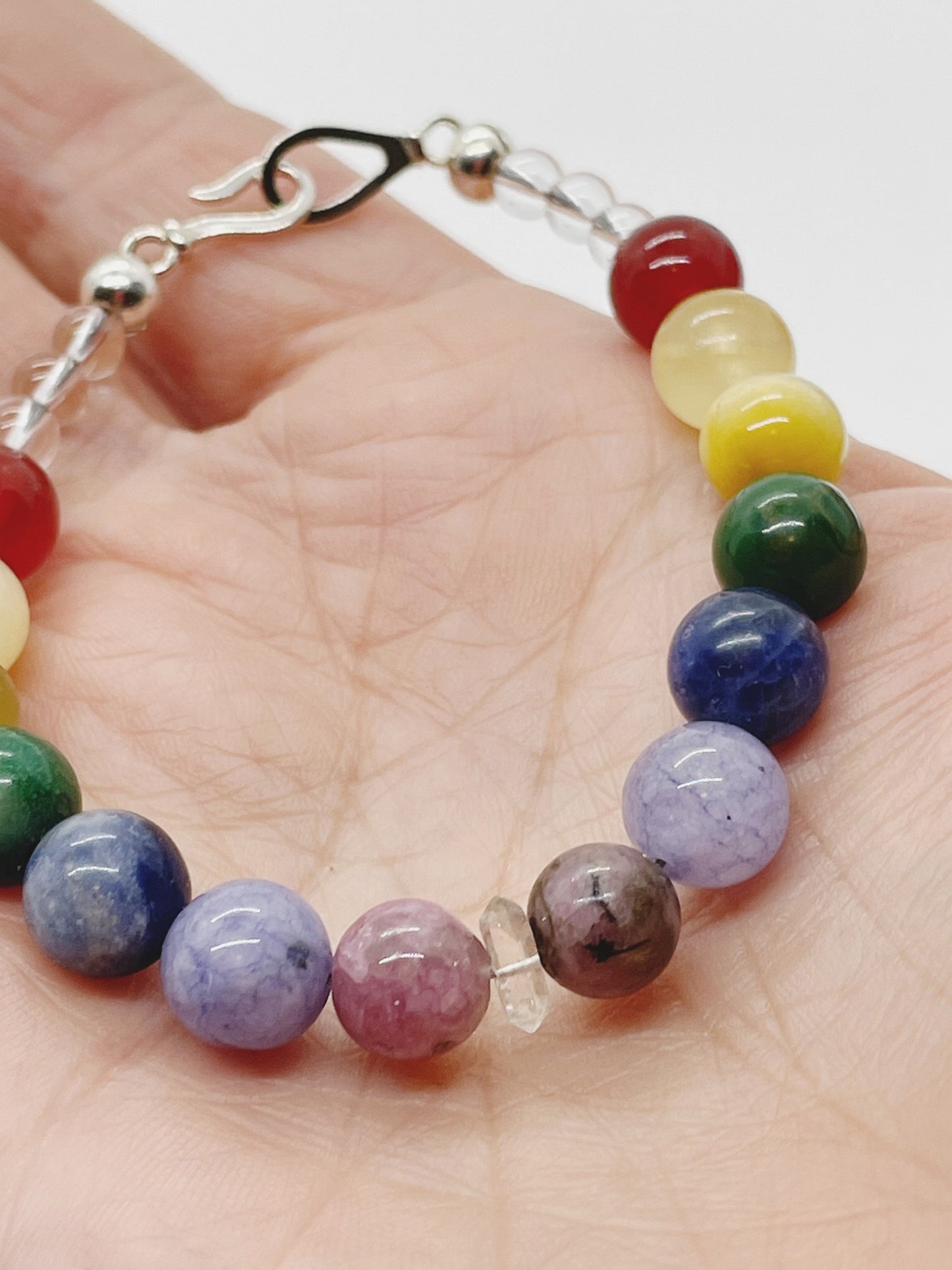 Crystal Beaded Chakra Bracelet with Sterling Silver