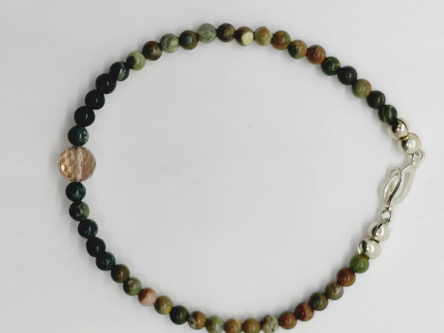 Crystal Gemstone Beaded Bracelet. Kambaba Jasper, Fluorite and Sterling Silver