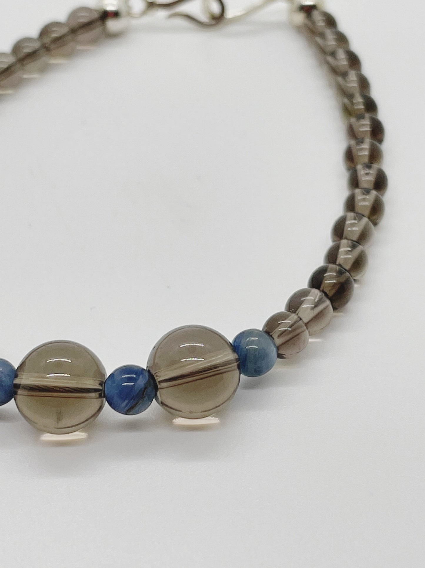 Crystal Gemstone Beaded Bracelet. Smoky Quartz, Blue Kyanite and Sterling Silver