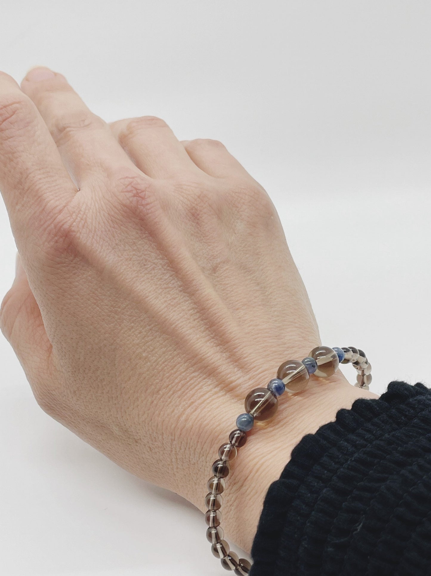 Crystal Gemstone Beaded Bracelet. Smoky Quartz, Blue Kyanite and Sterling Silver