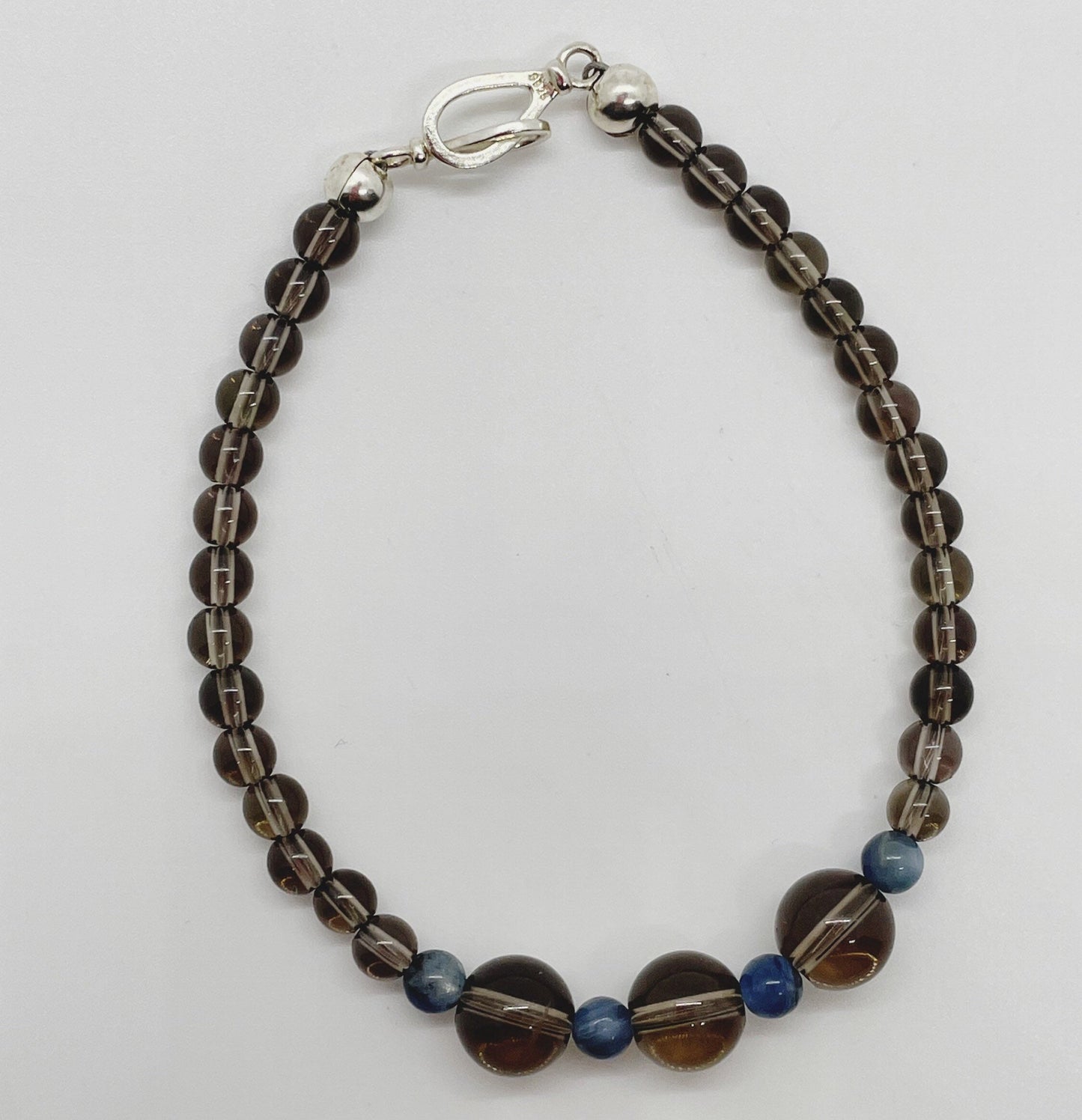 Crystal Gemstone Beaded Bracelet. Smoky Quartz, Blue Kyanite and Sterling Silver