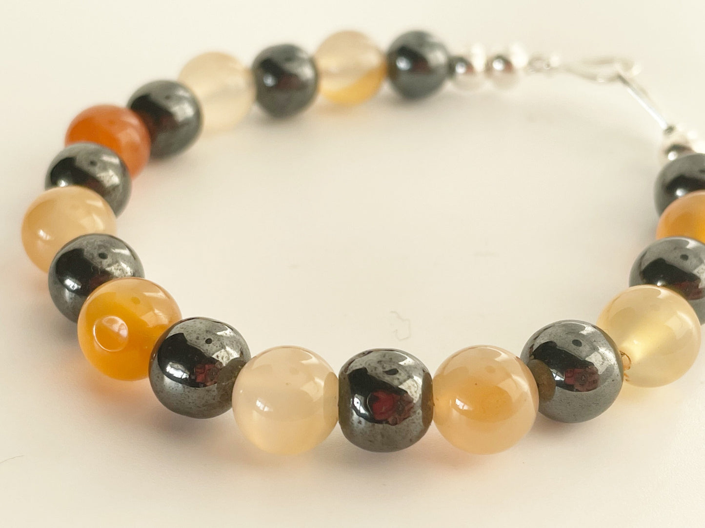 Courage and protection Crystal Bracelet:  Hematite and Carnelian with Sterling Silver Clasp