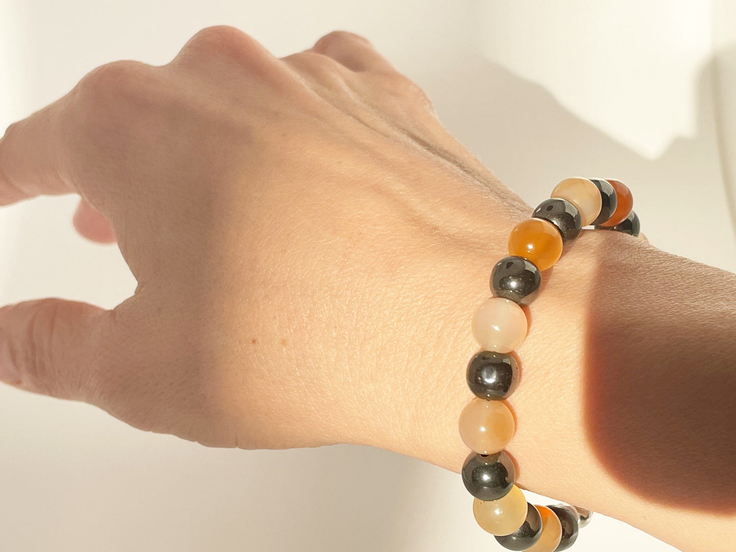 Courage and protection Crystal Bracelet:  Hematite and Carnelian with Sterling Silver Clasp