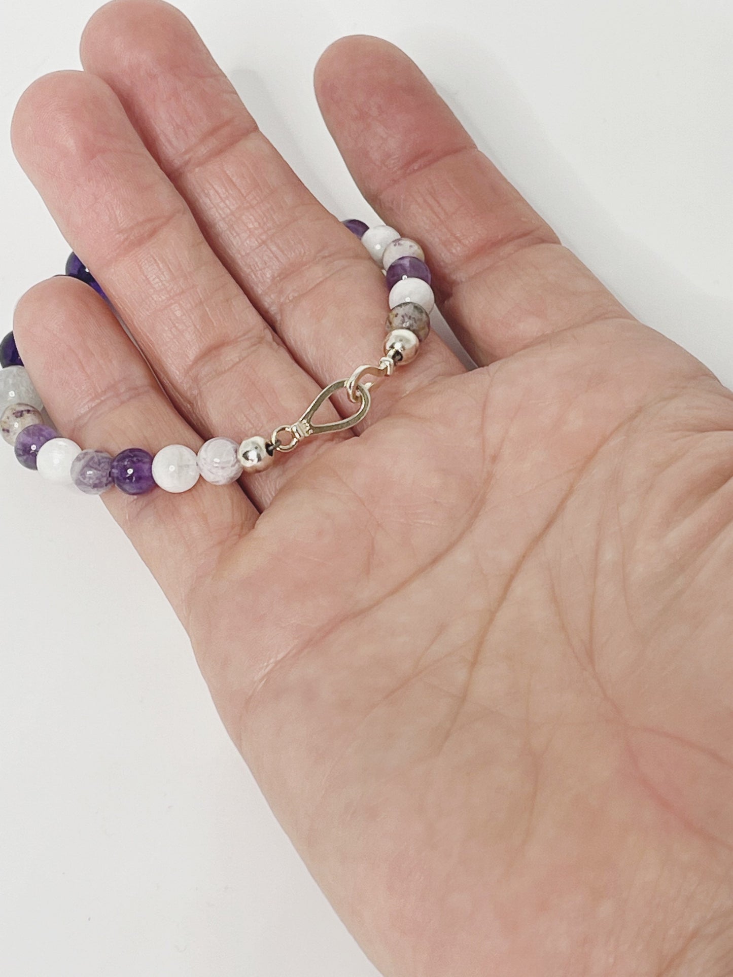 Best Life Bracelet: Charoite, Moonstone, and Amethyst Gemstone Bracelet with Sterling Silver