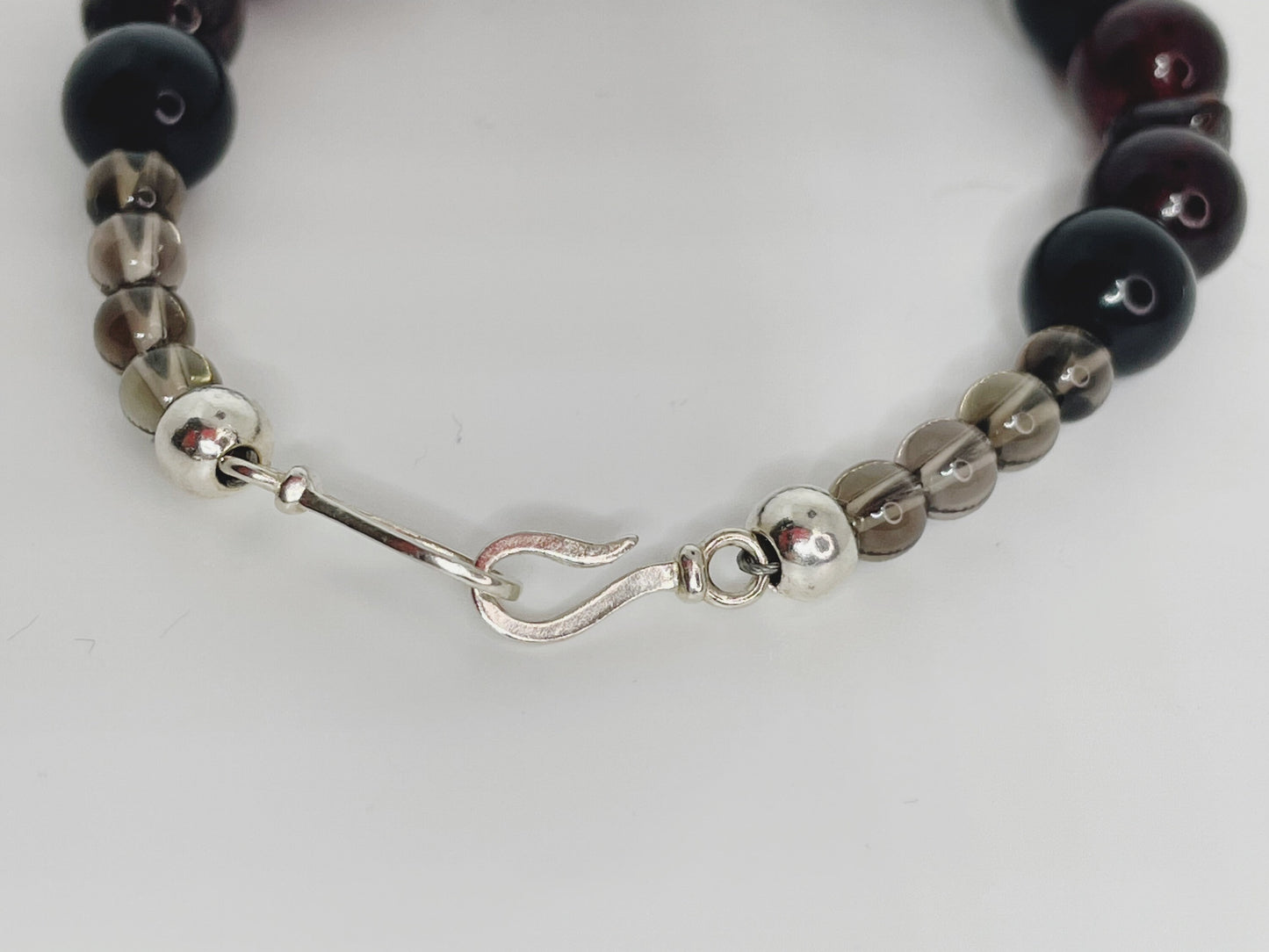 Garnet, Onyx, Smokey Quartz Breathbeads Bracelet with Sterling Silver