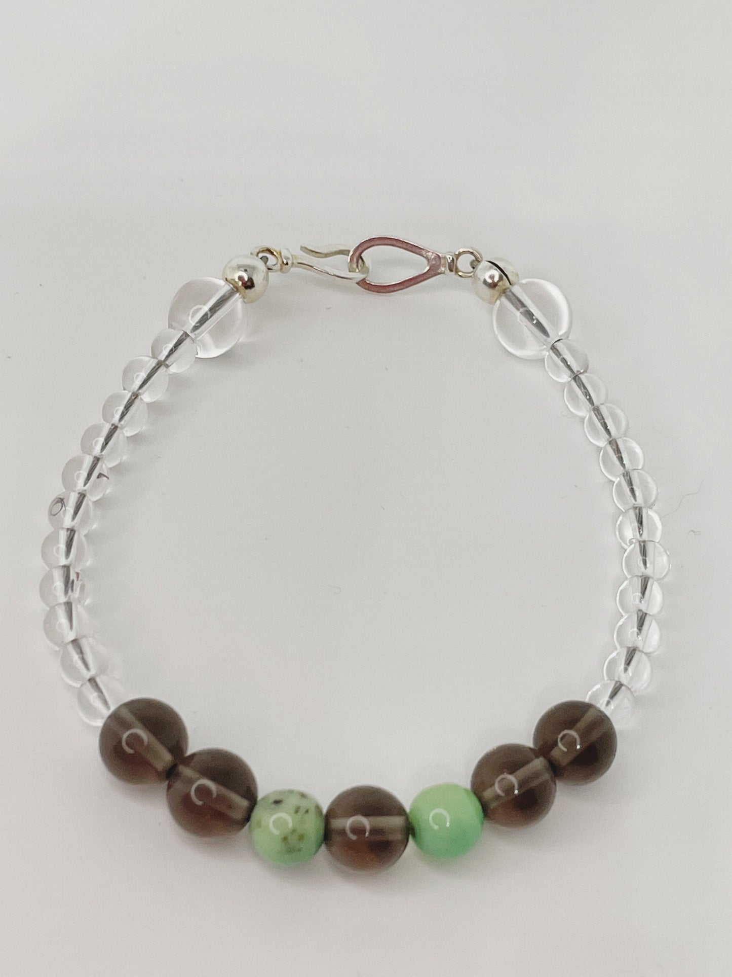 Harmonious Heart Bracelet: Chrysoprase, Smokey Quartz, and Quartz Gemstone Bracelet with Sterling Silver