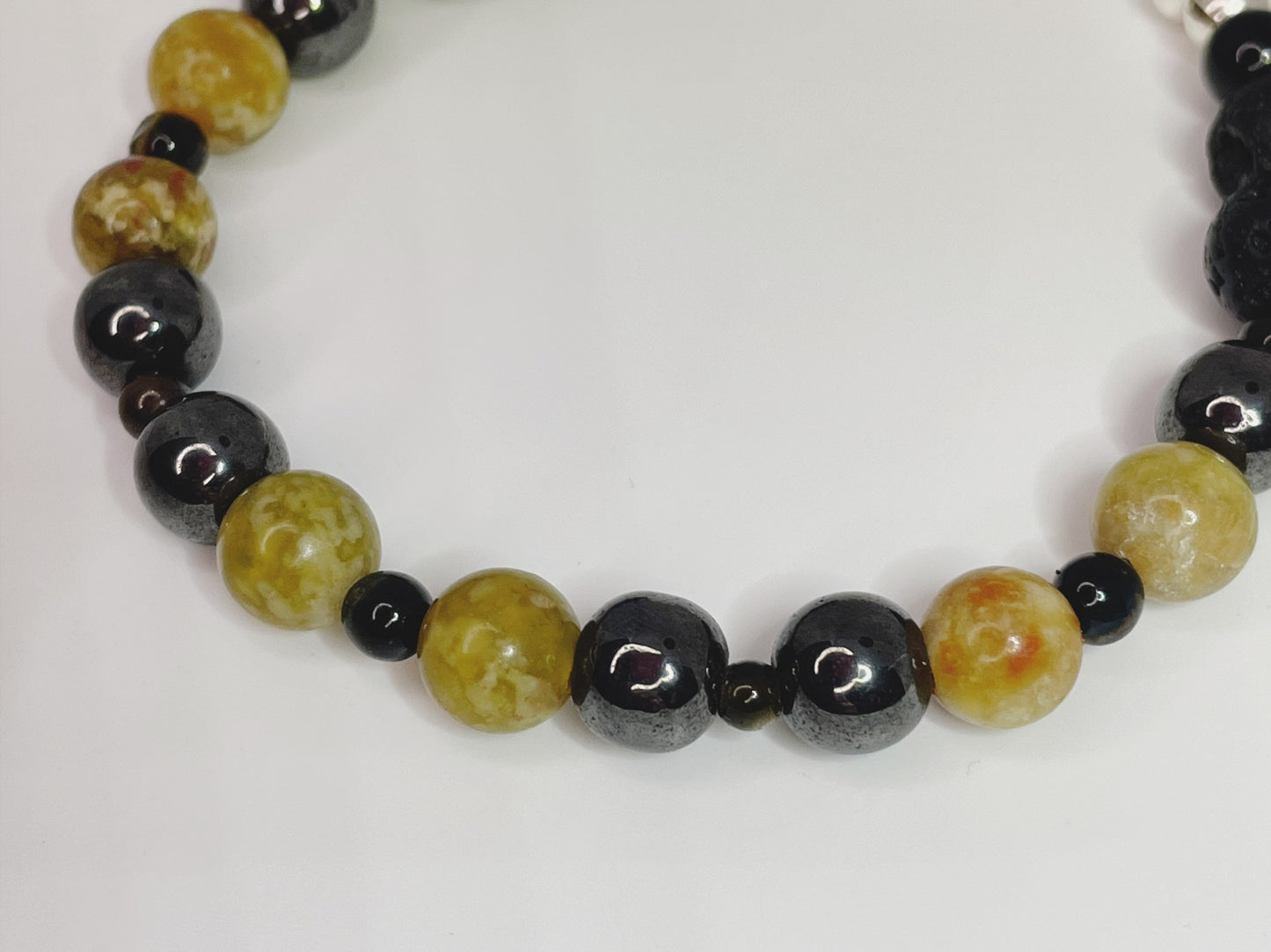 Jade, Hematite, Lava beads, Tiger Iron, and Gold Obsidian Breathbeads Bracelet with Sterling Silver