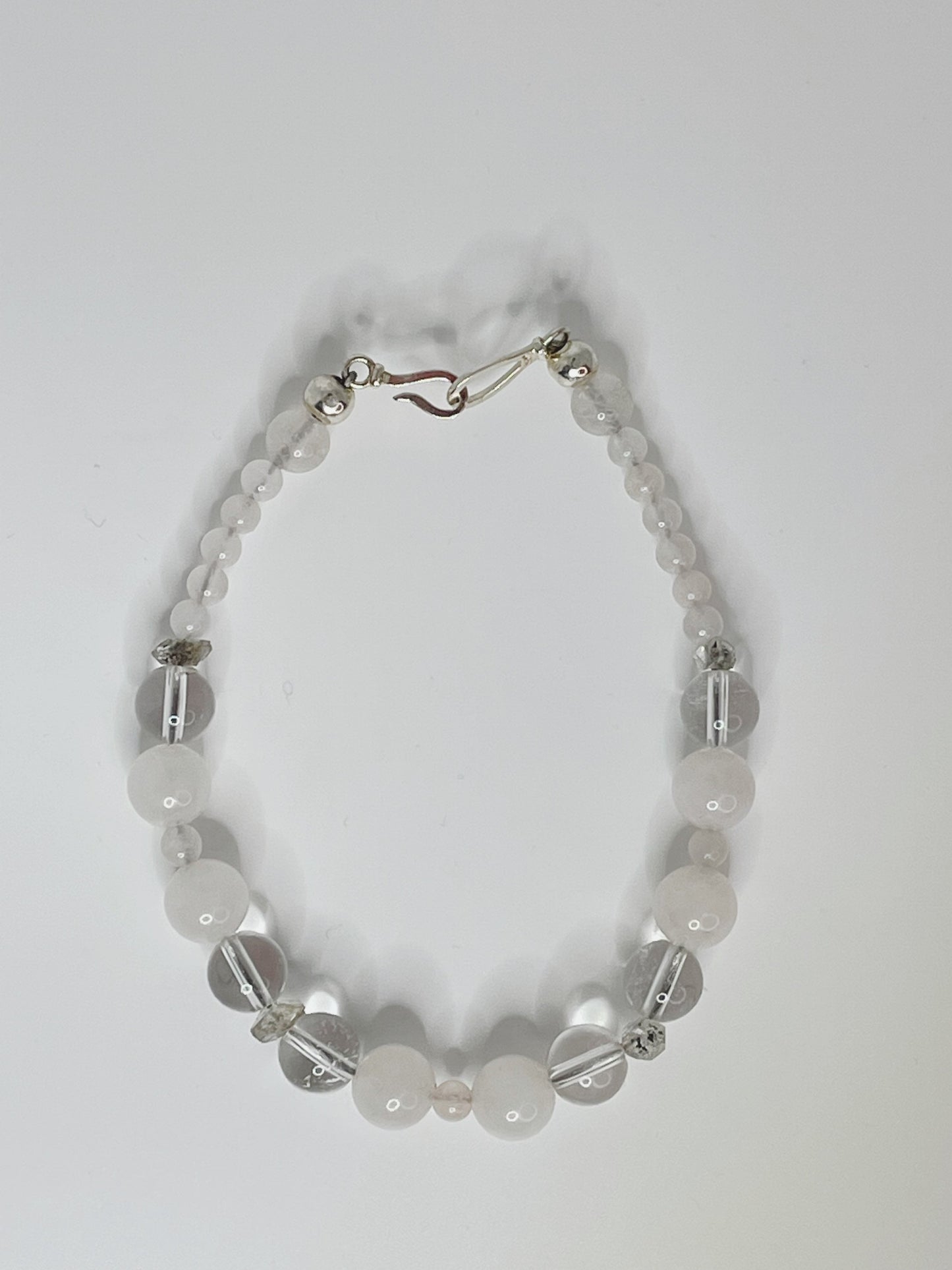 Rose Quartz, Quartz, and Herkimer Diamond Breathbead Bracelet with Sterling Silver Clasp