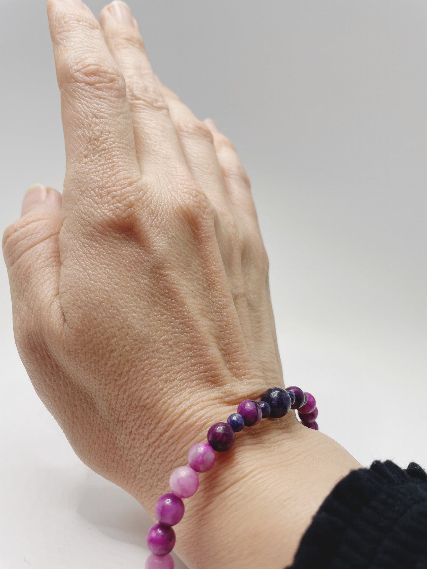 Sugalite and Charoite Gemstone Bracelet with Sterling Silver Clasp