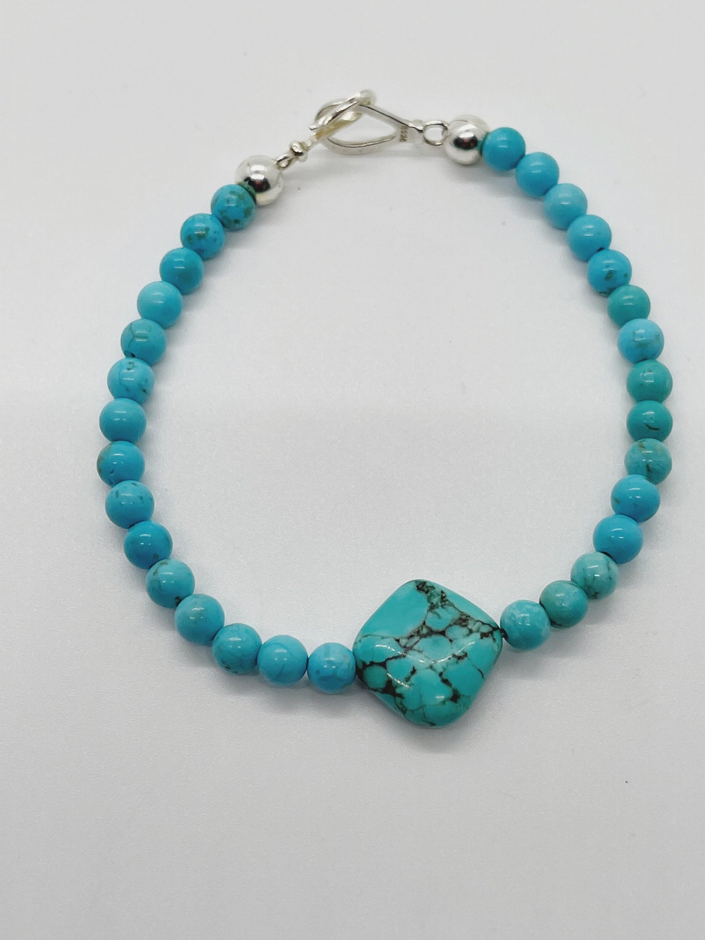 Turquoise and Turquenite Crystal Bracelet with Sterling Silver Clasp