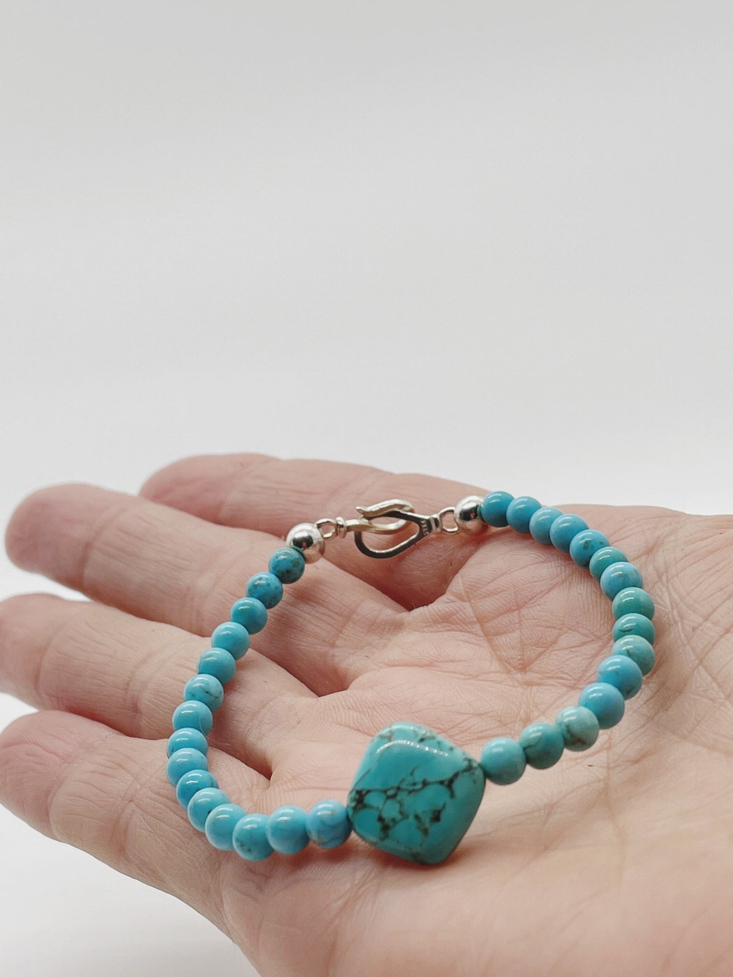 Turquoise and Turquenite Crystal Bracelet with Sterling Silver Clasp