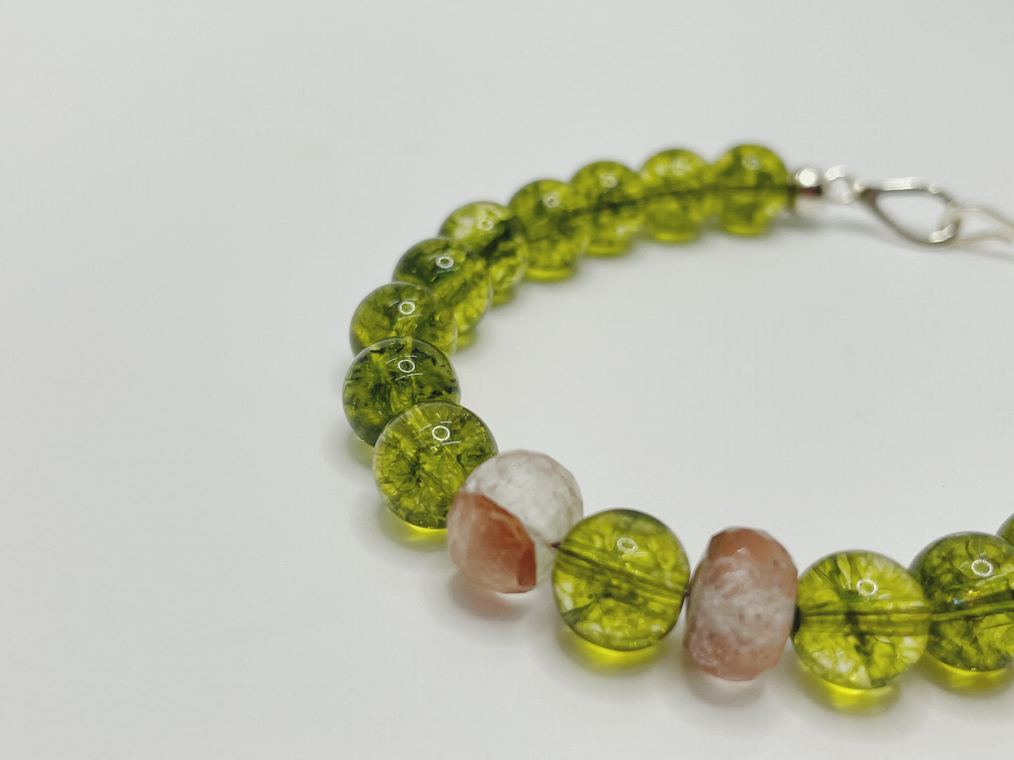 Peridot and Fire Quartz Crystal Gemstone Bracelet with Sterling Silver Clasp