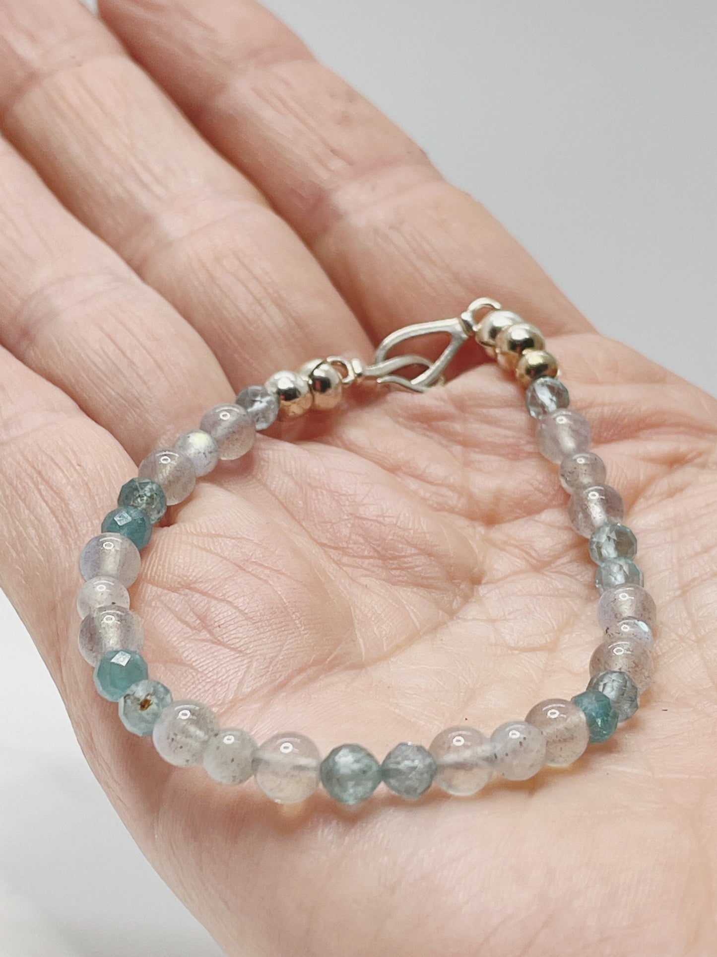 Apatite and Labradorite Gemstone Bracelet with Sterling Silver Clasp