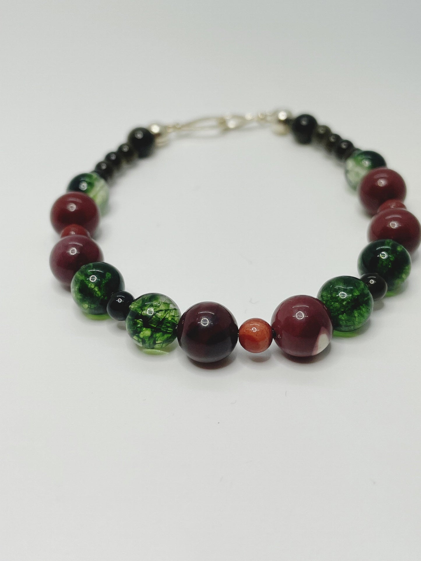 Mookaite, Gold Obsidian, and Peridot Breathbeads Bracelet