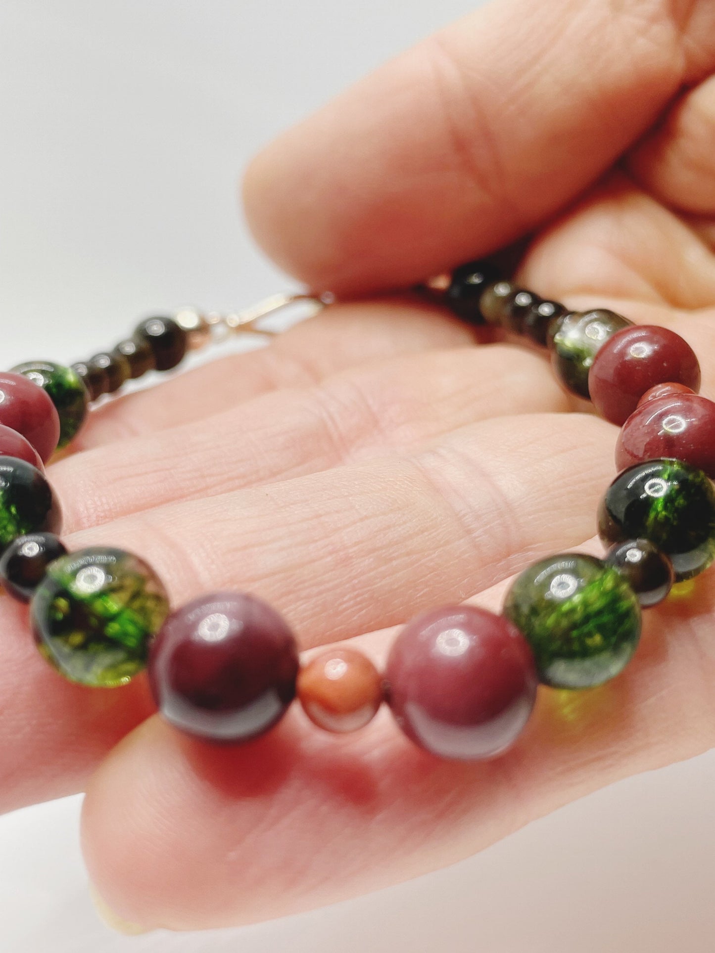 Mookaite, Gold Obsidian, and Peridot Breathbeads Bracelet