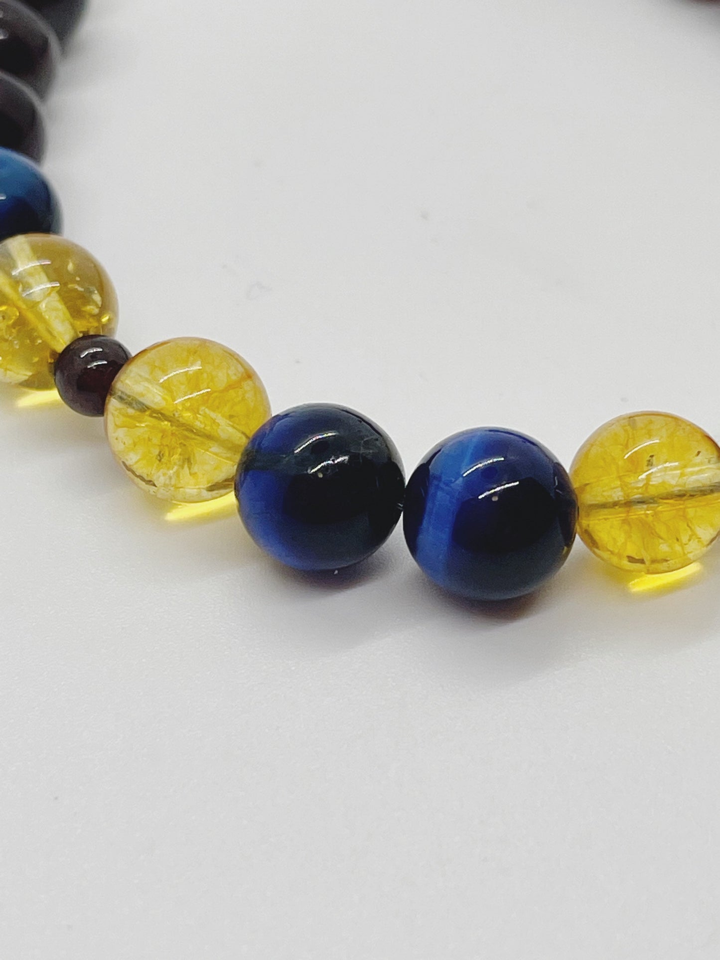 Blue Tigers Eye, Garnet, and Citrine Breathbeads Bracelet with Sterling Silver Clasp