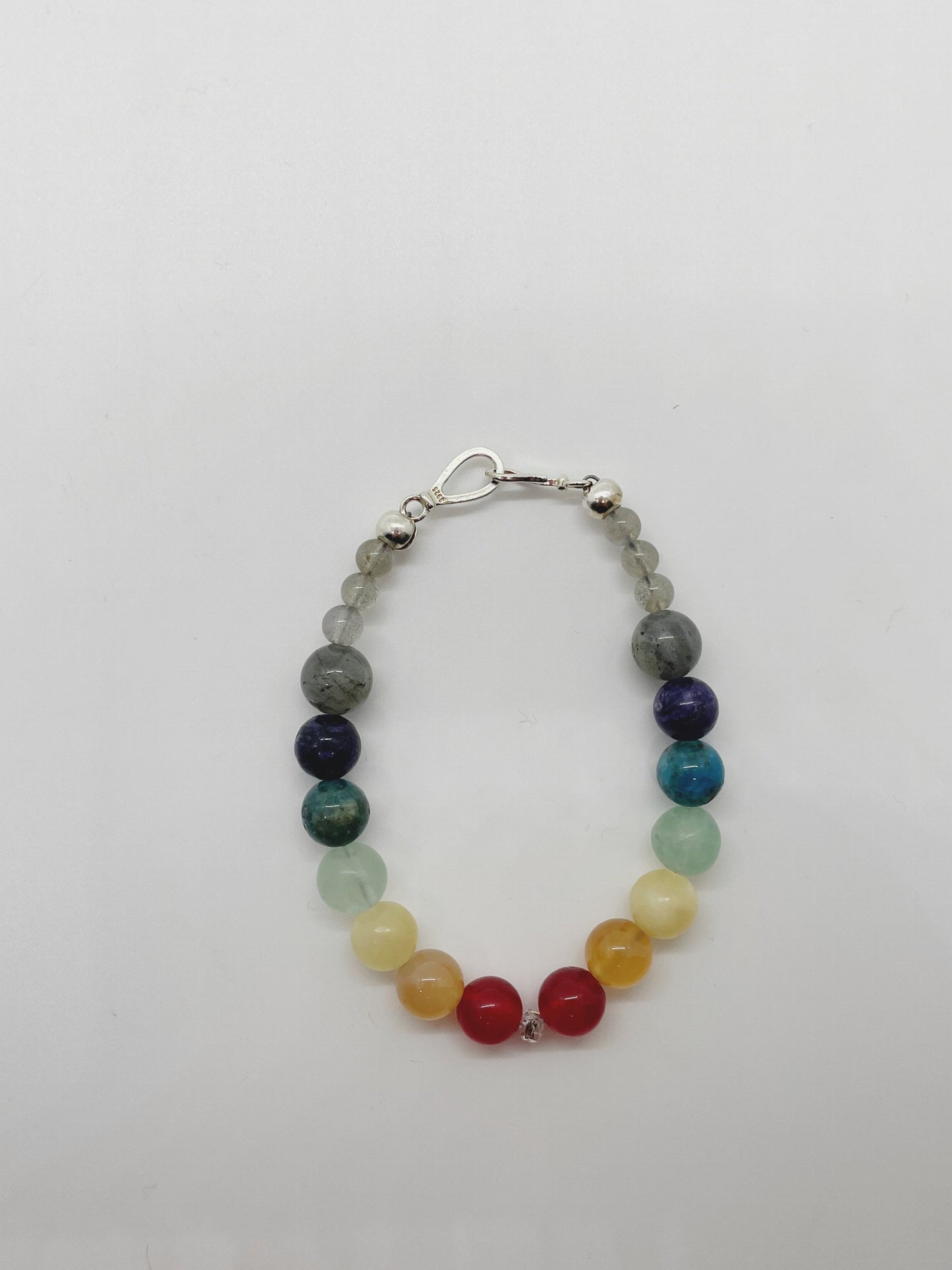 Healing Gemstone Chakra Bracelet. Herkimer Quartz, Red Agate, Carnelian, Yellow Jade, Fluorite, Apatite, Charoite, Labradorite