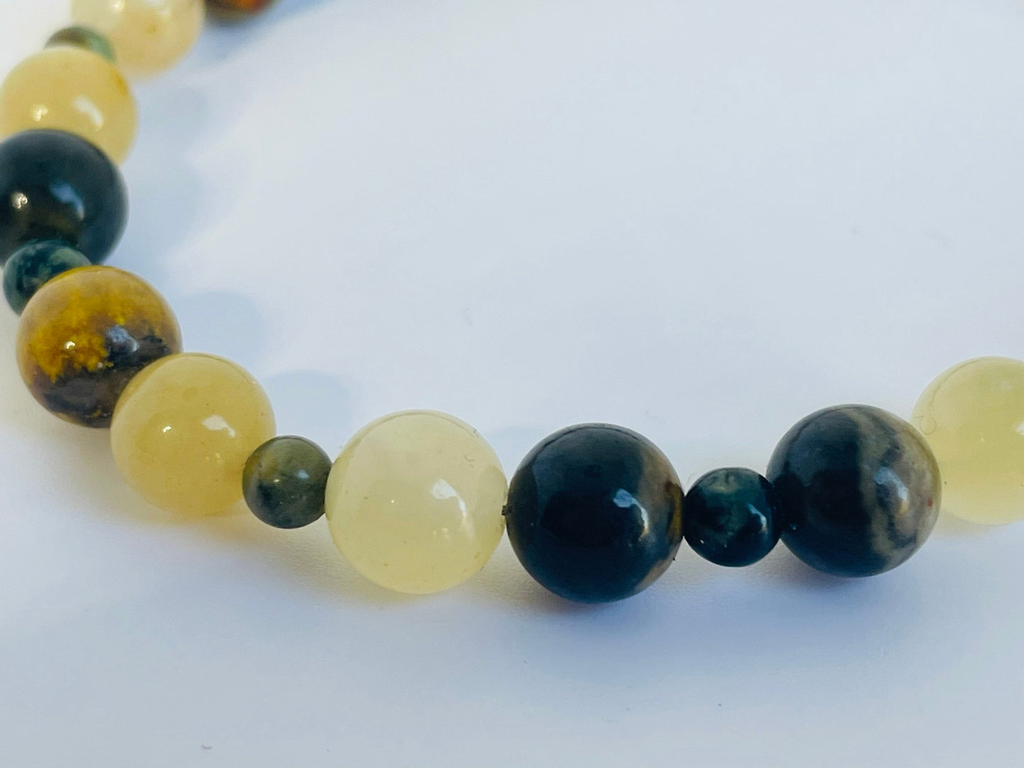 Crystal Gemstone Breathbeads  Mediation Bracelet. Bumblebee Jasper, Yellow and Kambaba Jasper and Sterling Silver Clasp