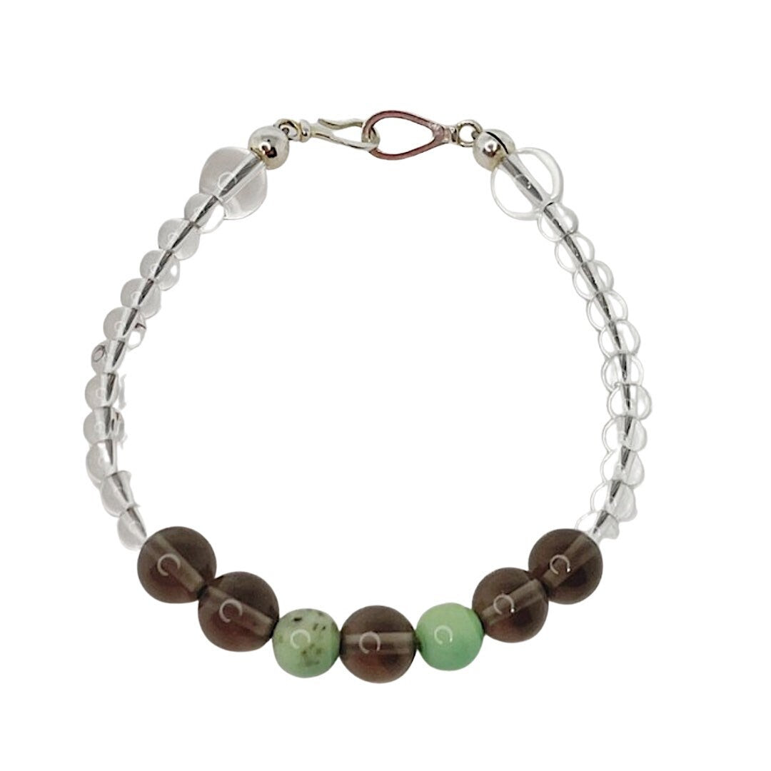 Harmonious Heart Bracelet: Chrysoprase, Smokey Quartz, and Quartz Gemstone Bracelet with Sterling Silver