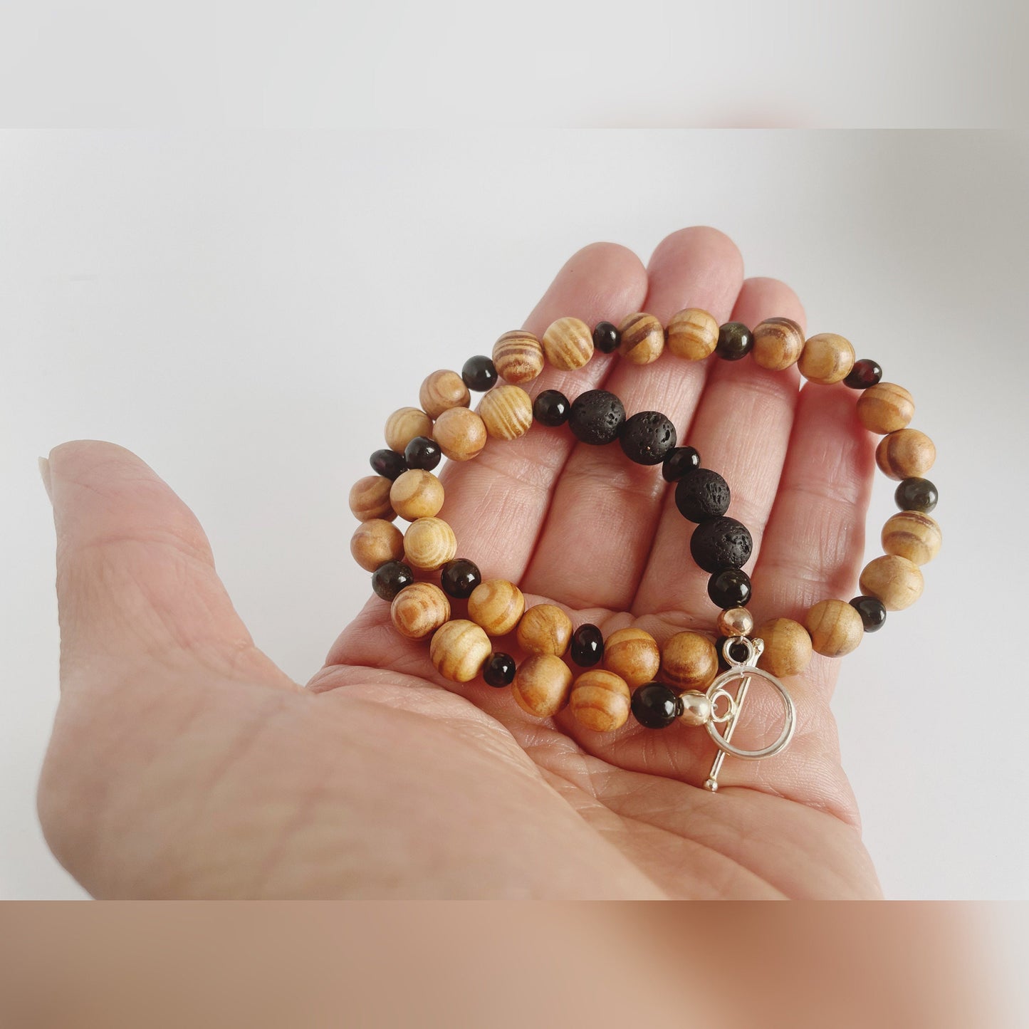 Rosewood, Gold Obsidian and Lava Beads  Breathbeads Mala