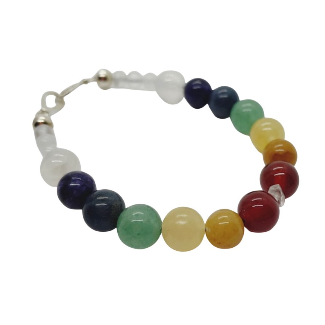 Crystal Beaded Chakra Bracelet with Sterling Silver Clasp