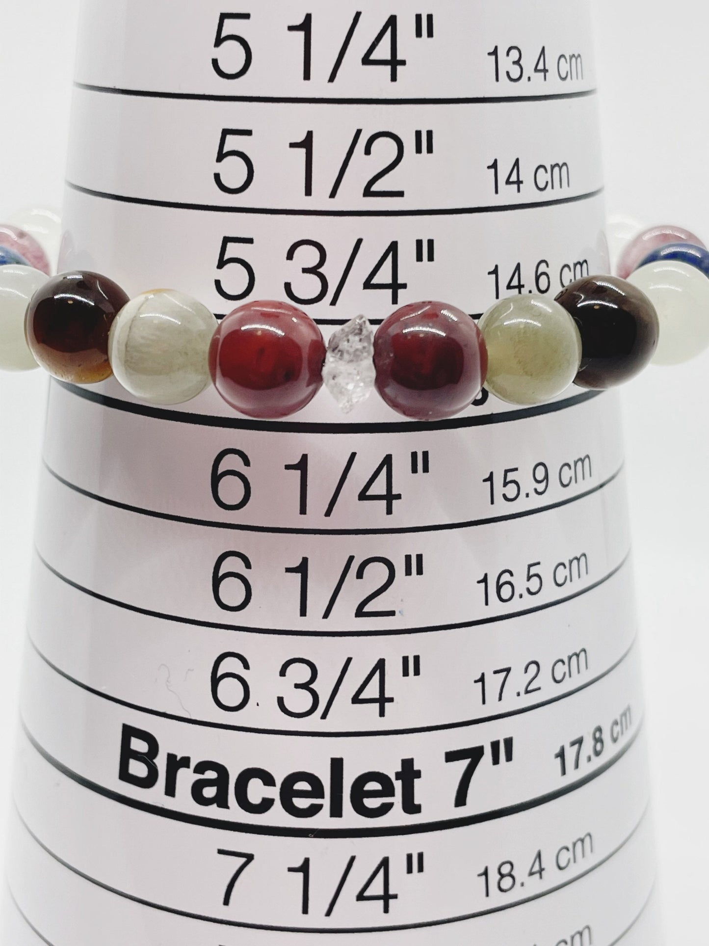 Crystal Beaded Gemstone Bracelet. Herkimer Quartz, Red Jasper, Bumblebee Jasper, Tiger’s Eye, Jade, Lapis, Lepidolite, Selenite with Sterling Silver Clasp