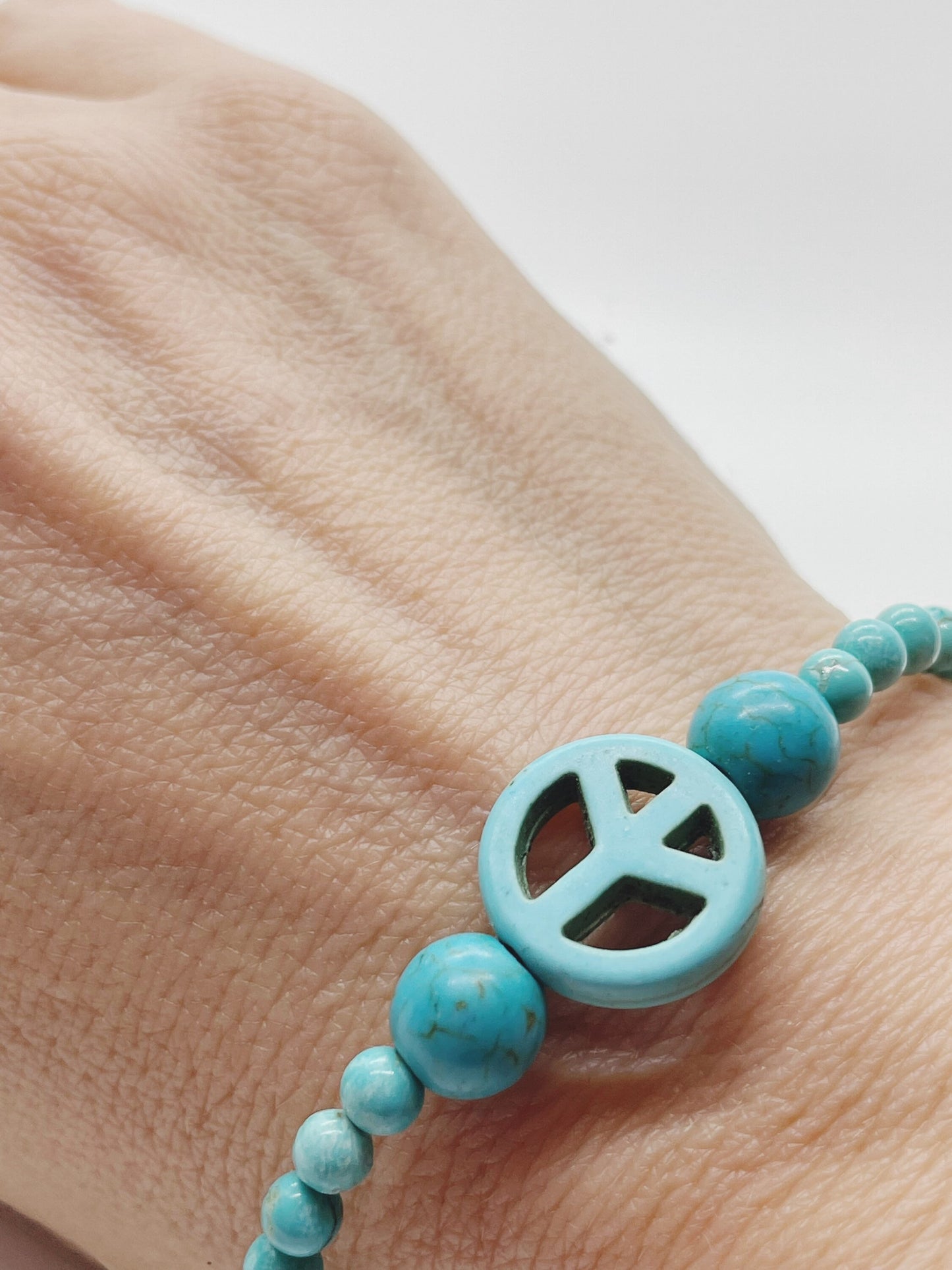 Crystal Gemstone Beaded Peace Blue Bracelet. Turquoise, Turquenite and Sterling Silver