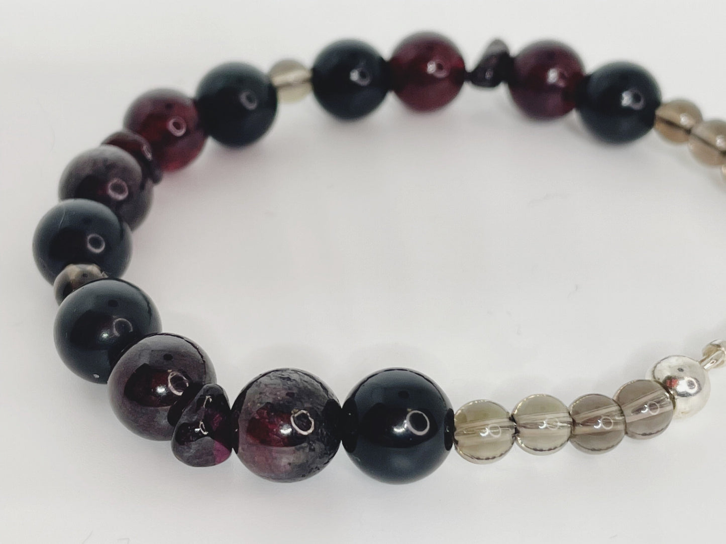 Garnet, Onyx, Smokey Quartz Breathbeads Bracelet with Sterling Silver