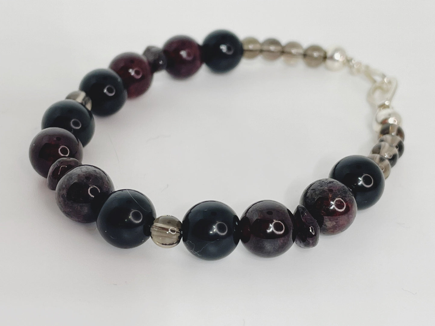 Garnet, Onyx, Smokey Quartz Breathbeads Bracelet with Sterling Silver