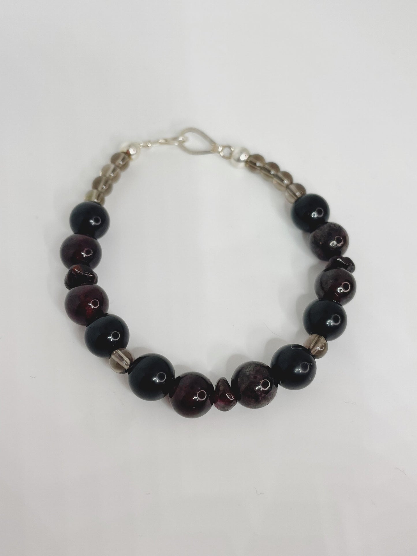 Garnet, Onyx, Smokey Quartz Breathbeads Bracelet with Sterling Silver