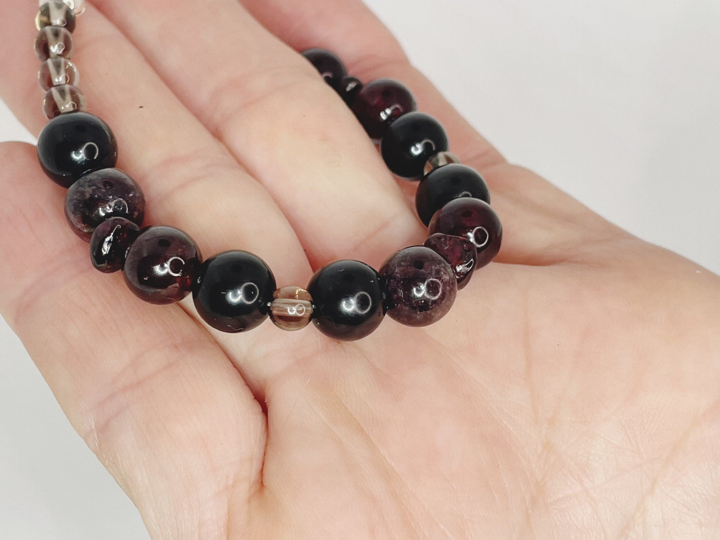 Garnet, Onyx, Smokey Quartz Breathbeads Bracelet with Sterling Silver